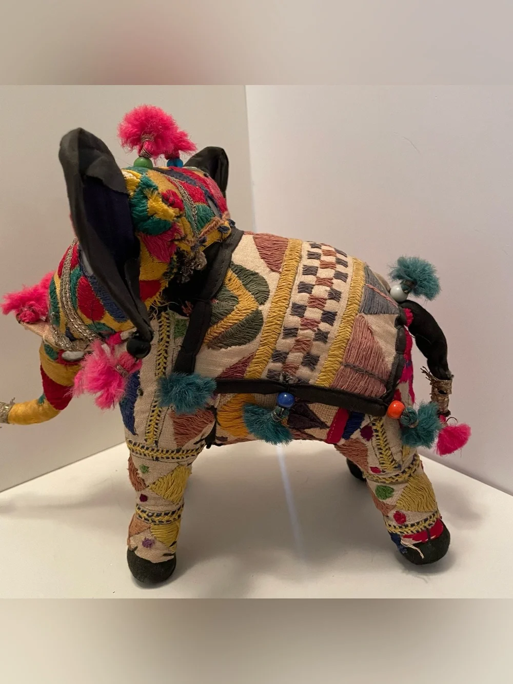 Vintage Handcrafted Rajasthani Patchwork Elephant Cotton Embroidery India 9”